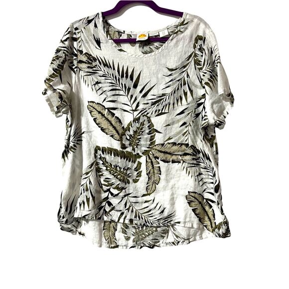 C&C California Tops - C&C California Women’s 100% Linen Top Size 1X Printed  Short Sleeve Blouse NWT